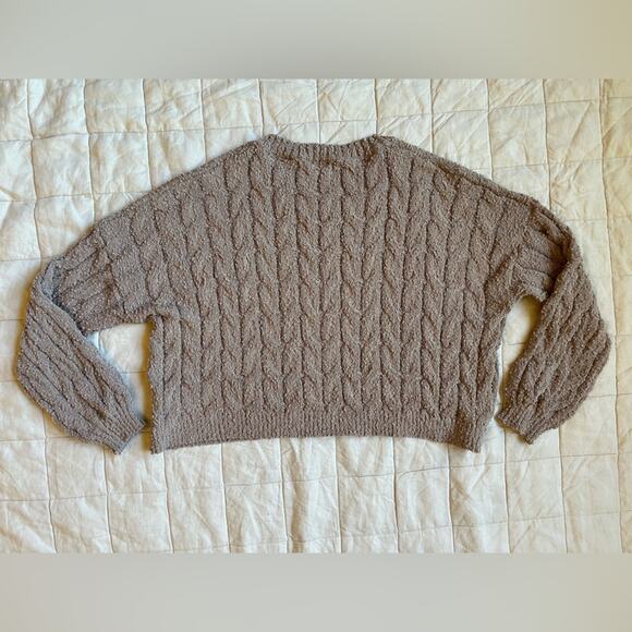 Altar'd State Taupe Lightweight Cable Knit Slouchy Sweater Fishermancore - Small - Picture 5 of 8